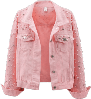 LifeShe Women's Cropped Pearl Denim Jacket