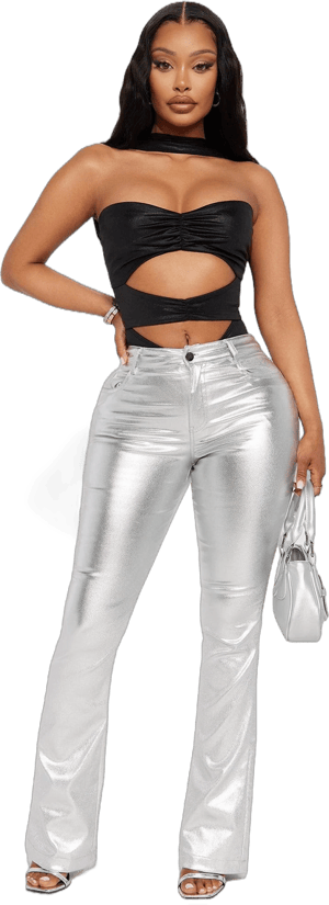 Fashion Nova Women's Behind The Flash Metallic Flare Pants