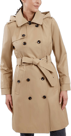 London Fog Women's Double-Breasted Hooded Trench Coat