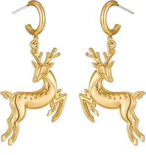 HolidayQbee Women's Gold Reindeer Dangle Drop Earrings