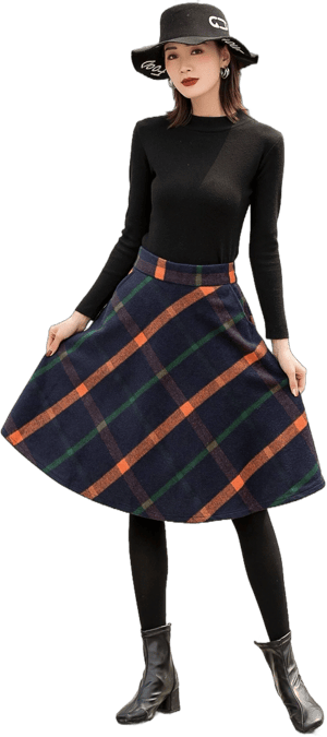 Plaid Wool Skirt Women Wool midi Skirt Winter Tartan Skirt High Waist Skirt