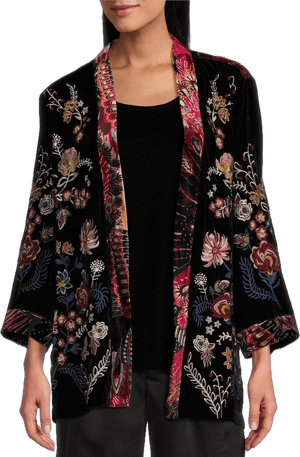 John Mark 3/4 Sleeves Kimono with Burnout Velvet Back