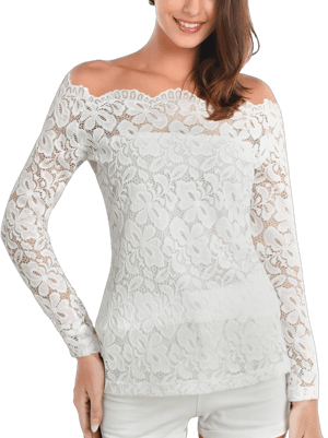 Women's Off Shoulder Floral Lace Slim Fit Long Sleeve Top