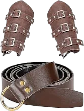 3 Piece Faux Leather Medieval Arm Guards and Ring Belt One Size Fits Most