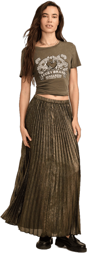 Lucky Brand Women's Metallic Pleated Maxi Skirt