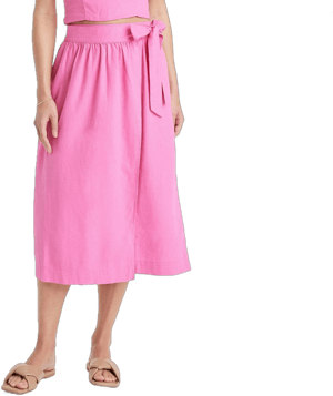 A New Day Women's Linen Wrap A-Line Skirt