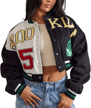 Wool Look Cropped Bomber Jacket