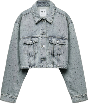 Women Zara Trf Crop Denim Jewel Jacket