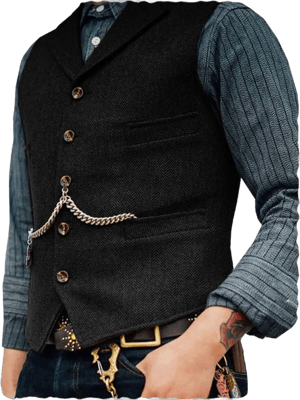 Men's Retro V Neck Wool Herringbone Suit Vest