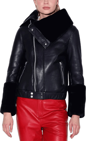 Walter Baker Women's Cher Leather Moto Jacket with Faux Fur Trim