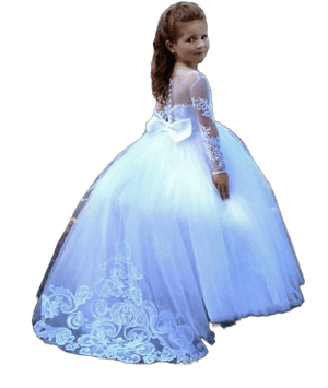 Girls Puffy Beaded Flower Dress with Long Sleeves