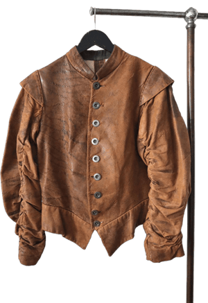 Renaissance Medieval Leather Doublet Jacket with Ruched Sleeves