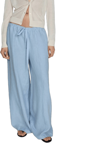 MANGO Women's Linen Drawstring Wide-Leg Pants