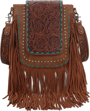 Trinity Ranch Floral Tooled Fringe Crossbody Bag with Concealed Carry