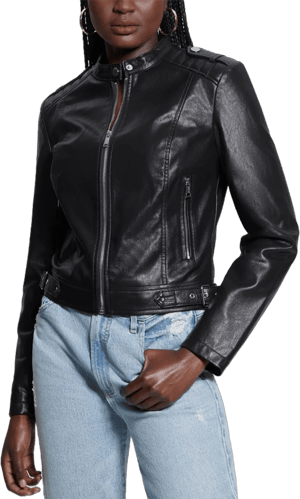 GUESS Women's Faux-Leather Moto Jacket