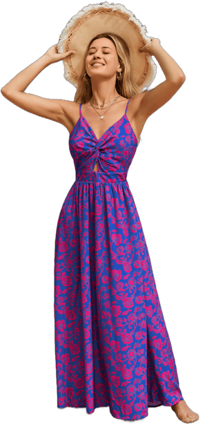 Cupshe Floral Print Knotted V-Neck Maxi Dress