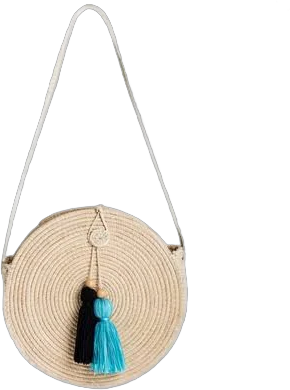 Palm Fiber Woven Circular Tote Bag with Tassels