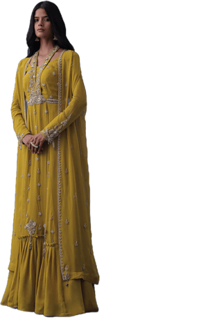 KALKIFashion Embroidered Georgette Indowestern Dress and Cape