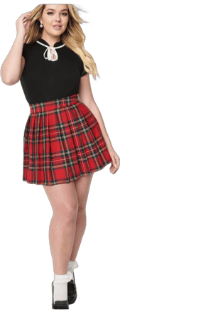 Red Plaid Pleated Mini Skirt