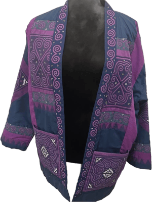 Vintage Art to Wear Hmong Embroidered Appliqu Patch Jacket Boho Floral | Color: Green/Purple | Size: L | Gracerhem's Closet