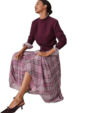 Ann Taylor Women's Plaid Pleated Midi Skirt