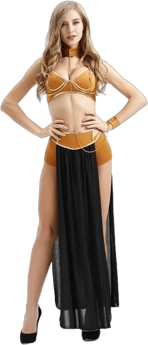 New Sexy Carnival Cosplay Princess Leia Slave Costume Dress Gold Bra and Neck chain Halloween