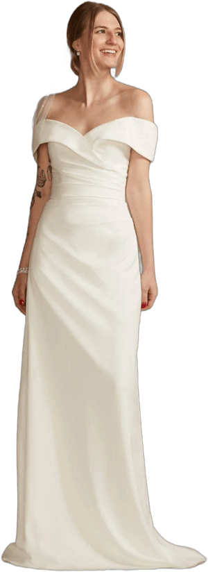 DB Studio Off-The-Shoulder Crepe Wedding Dress