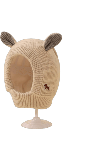 1pc Winter Warm Knitted Hat For Baby With Cute Dog Embroidery And 3d Ear Design, Protect Ears And Face, Suitable For Baby Boys And Girls