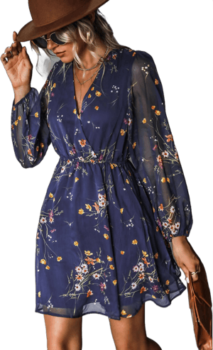 Cupshe Women's Floral Chiffon A-Line Mini Dress with Long Peasant Sleeve