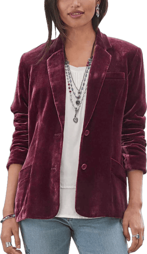 Women's Casual Velvet Notched Lapel Blazer Jacket