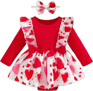 Newborn Infant Valentines Love Print Romper with Ruffles