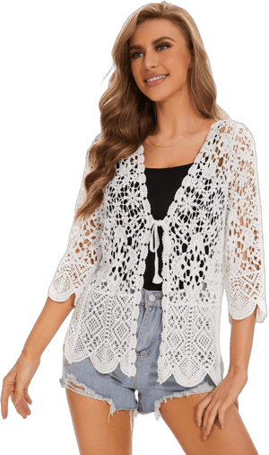 Women's Casual Floral Lace 3/4 Sleeve Cardigan