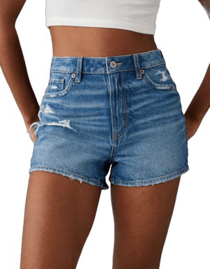 Ae Strigid Ripped Denim Mom Shorts