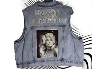 Dolly Parton-Inspired Iron-On Denim Jacket with Rhinestone Details