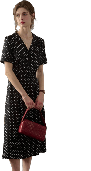 Baylee French Retro Polka Dot V-Neck Dress