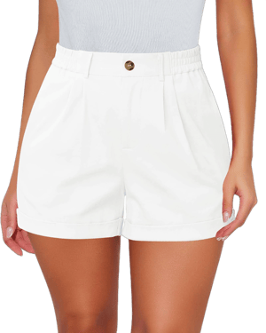 Luvamia Women's High-Waisted Dressy Casual Cotton Stretch Twill Shorts with Pocket