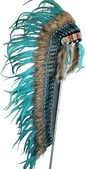 Price Reduced . Z34 - Extra Large Turquoise Feather Headdress (43 inch Long )