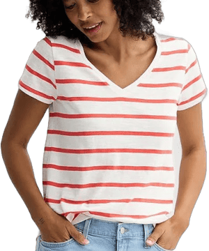 Women's Sonoma Goods For Life Everyday Short Sleeve V-Neck Tee, Size: XL, Red White Stripe