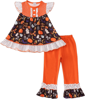 Orange Halloween Ruffle Shirt Set