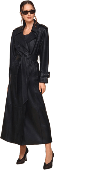 AVEC LES FILLES Women's Faux-Ever Leather Maxi Trench Coat