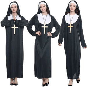 Costumes Nun Costume Robe Clothing Headscarf Big Gold Cross Costumes