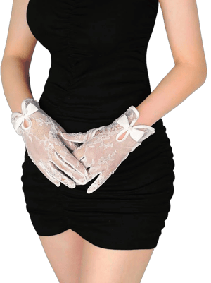 Women's Lace Mesh Tulle Gloves with Pearls