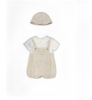 Mayoral Beige Cotton Romper with Hat