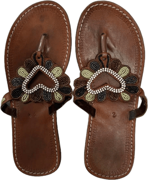 African Beaded Leather Maasai Sandals - Woman’s Size EU 42 / US 10/11 | Color: Brown/Green | Size: 10 | Tayelaine999's Closet