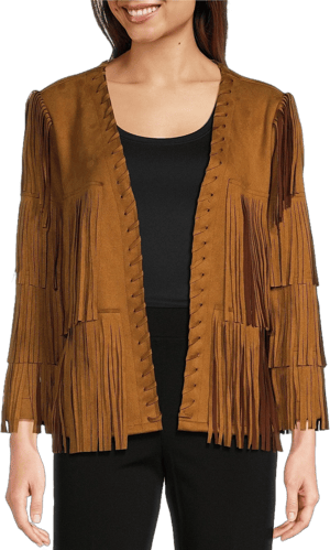 Ali Miles Women's Stretch Suede Fringe Jacket