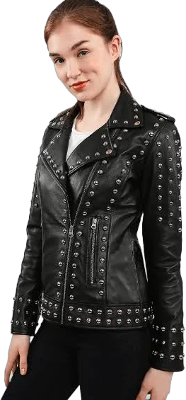 Women's Studded Leather Biker Jacket