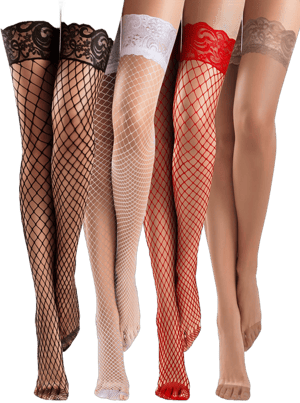 Bencailor Women's Silky Lace Top Fishnet Thigh High Stockings