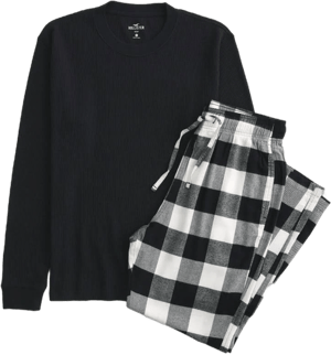 Men's Long-Sleeve Waffle T-Shirt & Flannel Pajama Pants Set