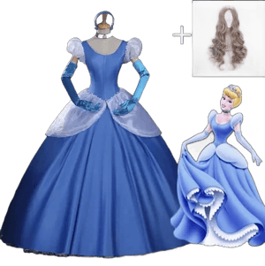 Women's Blue Cinderella Ball Gown Dress Costume Wig And Gloves Disney