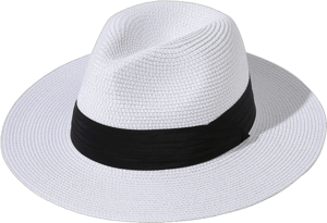 Lanzom Women's Wide Brim Straw Panama Roll Up Hat with UPF50+